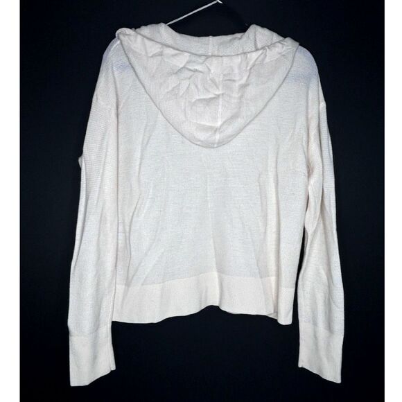 Women's 100% Extrafine Merino Wool Cream Hood Pullover Sweatshirt Quiet Luxury L - Picture 2 of 11